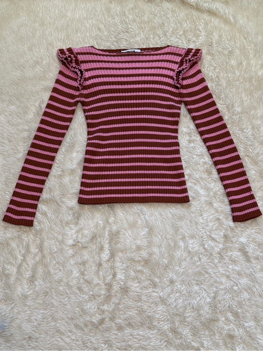 MSGM Knit Striped Ruffle Shoulder Sweater - Size Medium